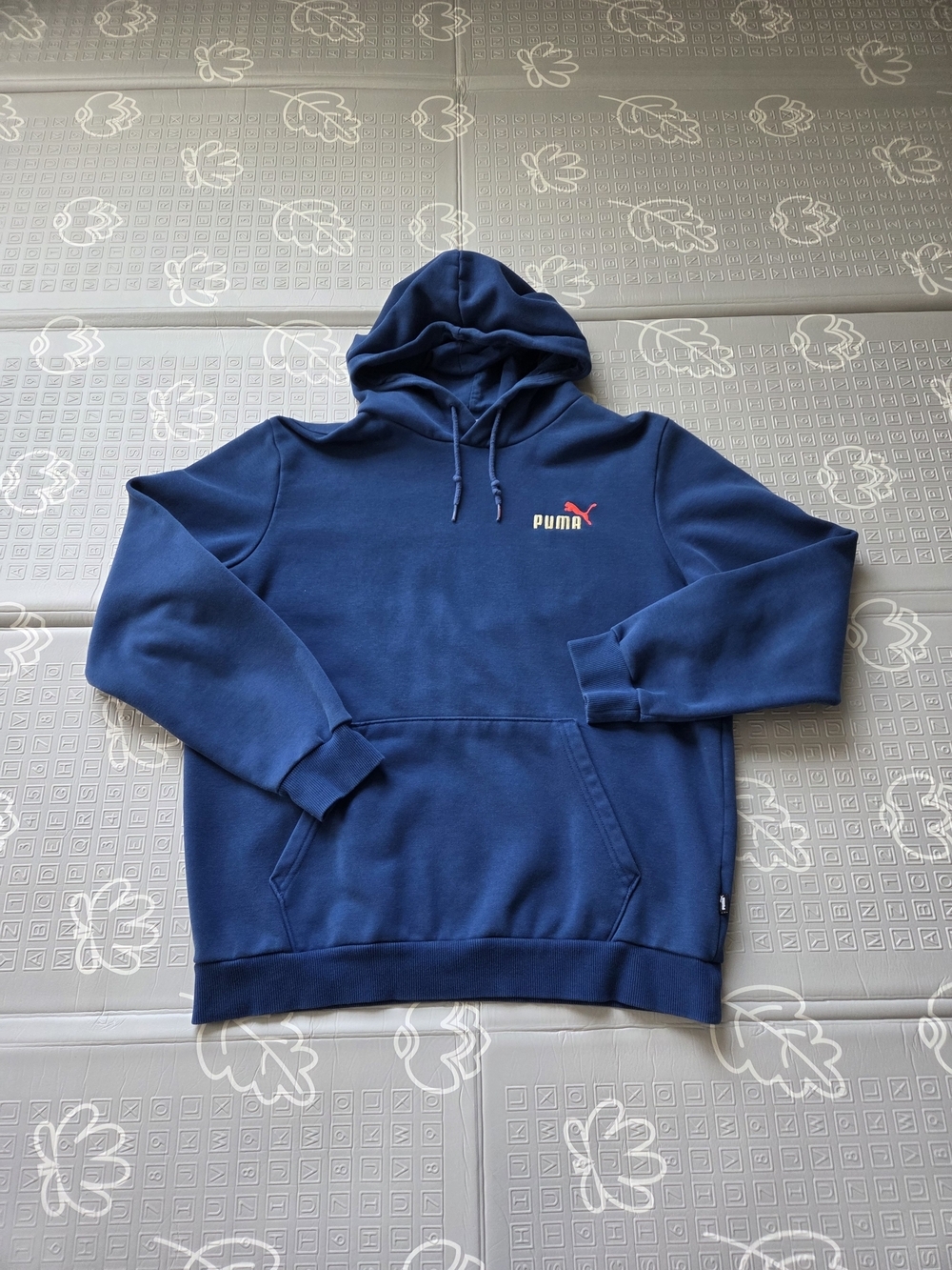 Puma Mens Embroidered Graphic Logo Hoodie Sweatshirt Blue Fleece Size Medium